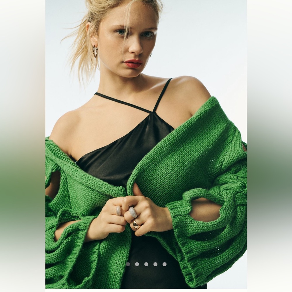 Anthropologie Maeve green cut out braided cardigan one size